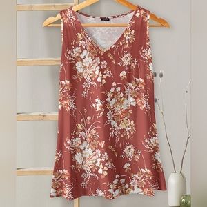 Floral V-Neck Tank Top - Rust Floral
